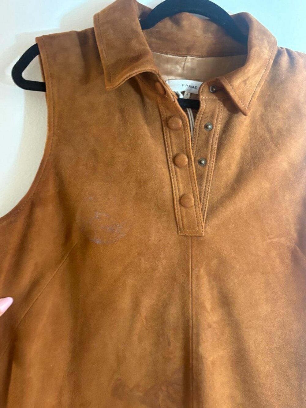 FRAME Suede City Shift dress in cognac, size 6, new with tags. 100% genuine lamb - Picture 4 of 8
